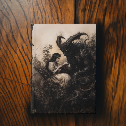 Vintage Gothic Enchanted Forest with Demon and Woman Hardcover Notebook