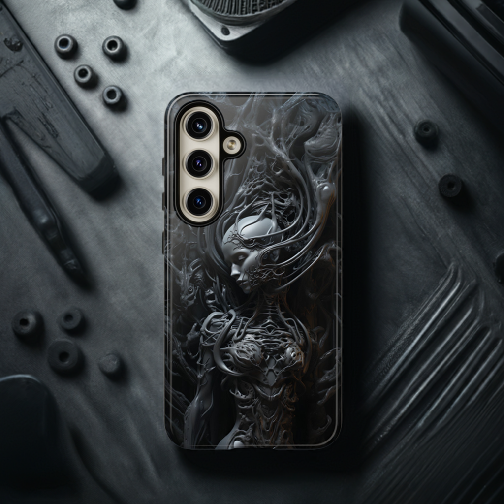 Biomechanical Beauty Phone Case – Futuristic Alien Design for iPhone, Samsung Galaxy, and Google Pixel Devices