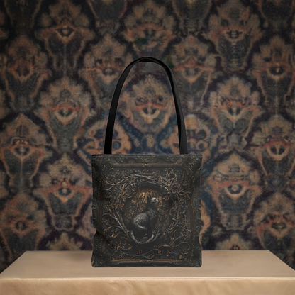 Vintage-Inspired Gothic Cat Tote Bag with Ornate Design - Perfect for Gothic Aesthetic and Nature Lovers