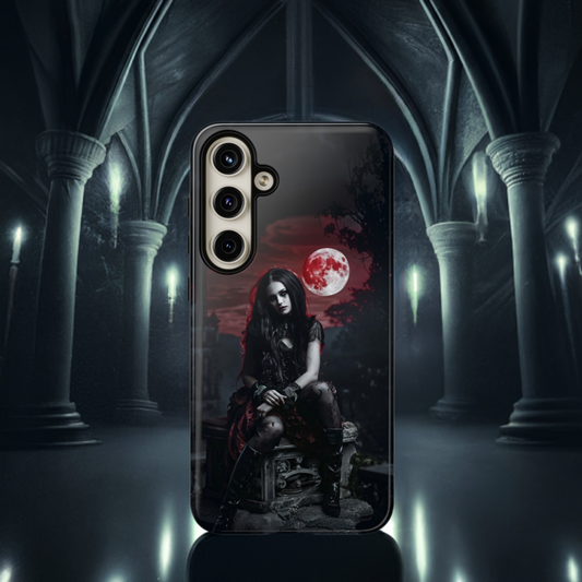 Gothic Vampire Girl Phone Case - Dark Fantasy Design with Blood Moon for iPhone,  Samsung Galaxy, and Google Pixel Devices