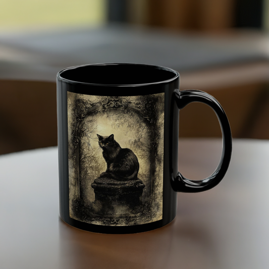 Vintage Black Cat Art Mug