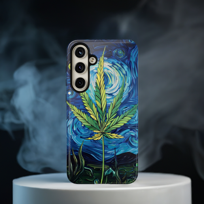 Pot Leaf Starry Night Phone Case – Artistic Marijuana Design for iPhone, Samsung Galaxy, and Google Pixel Devices