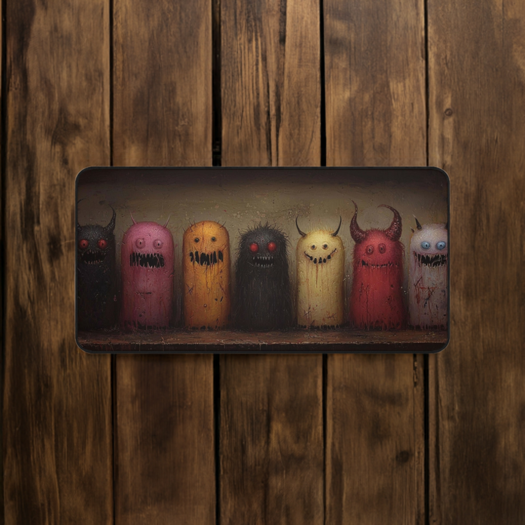 Whimsical Monster Friends Desk Mat - Cute and Creepy Desktop Decor for Gamers and Artists