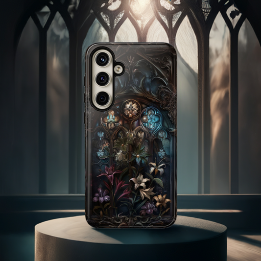 Elegant Gothic Flower Art Phone Case - Intricate Floral Design for iPhone, Samsung Galaxy, and Google Pixel Devices