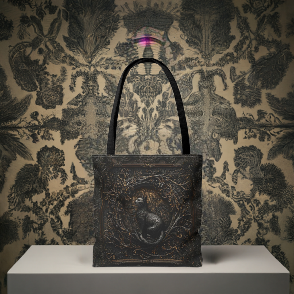 Vintage-Inspired Gothic Cat Tote Bag with Ornate Design - Perfect for Gothic Aesthetic and Nature Lovers