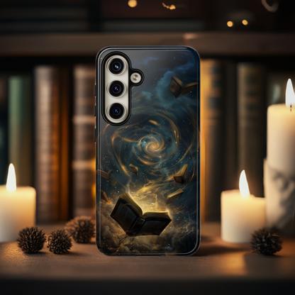 Magical Galaxy Swirling Books Phone Case - Celestial Book Lover's Gift for iPhone, Samsung Galaxy, and Google Pixel Devices