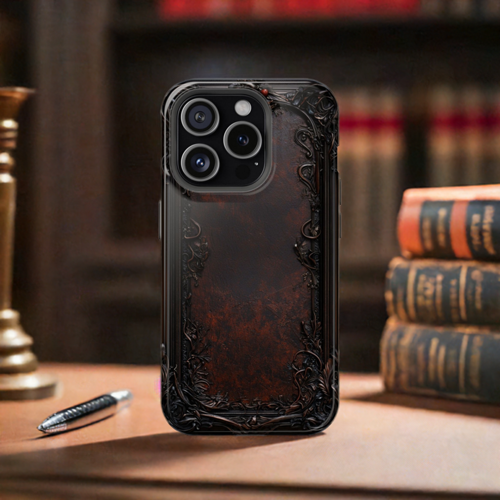 Gothic Ornate Leather-Inspired Phone Case - Dark Aesthetic Cover