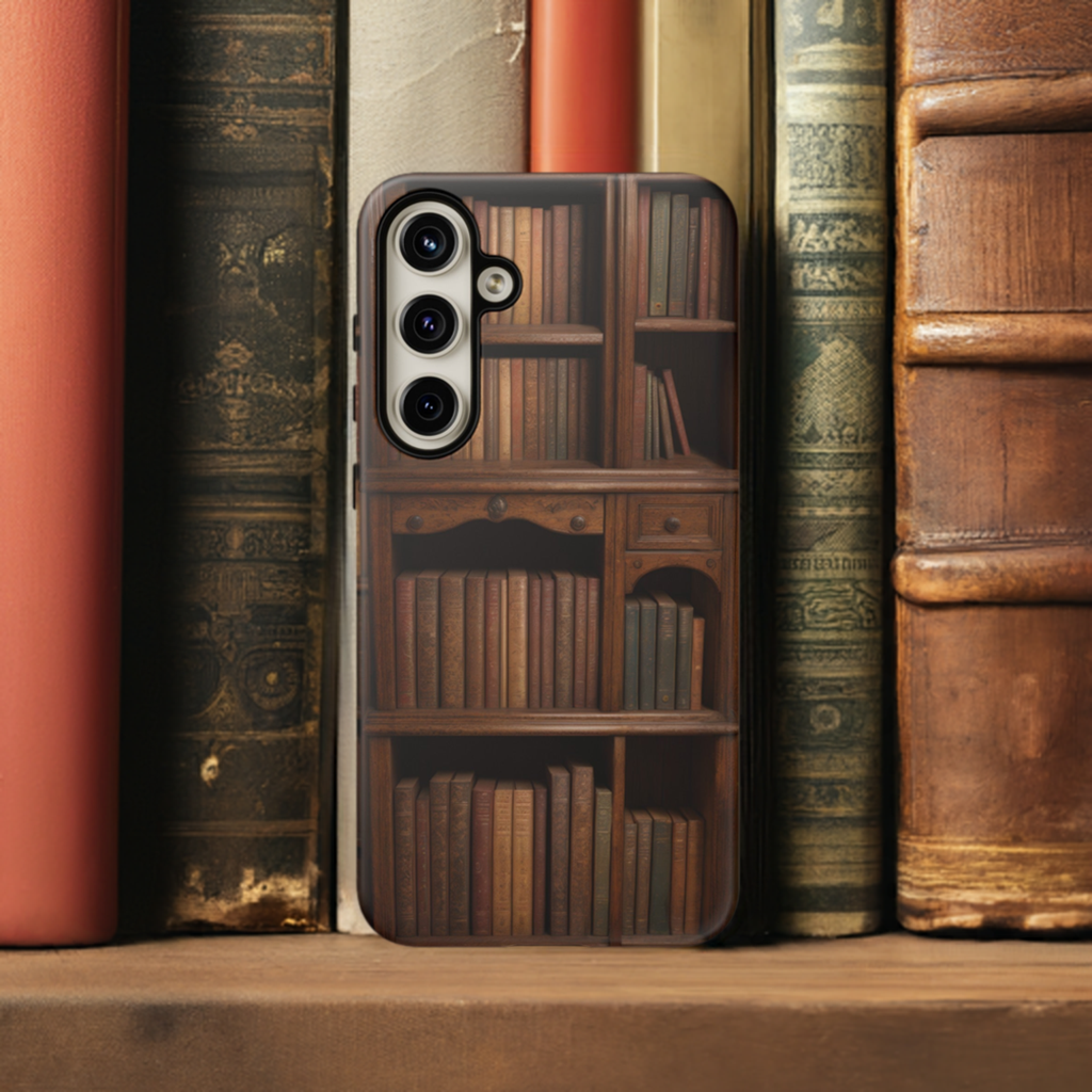 Book Shelf Phone Case – Vintage Library Design for iPhone, Samsung Galaxy, and Google Pixel Devices