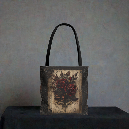 Vintage Gothic Rose Tote Bag - Dark Floral Elegance