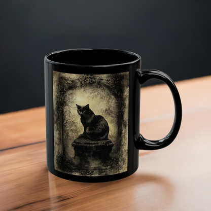 Vintage Black Cat Art Mug