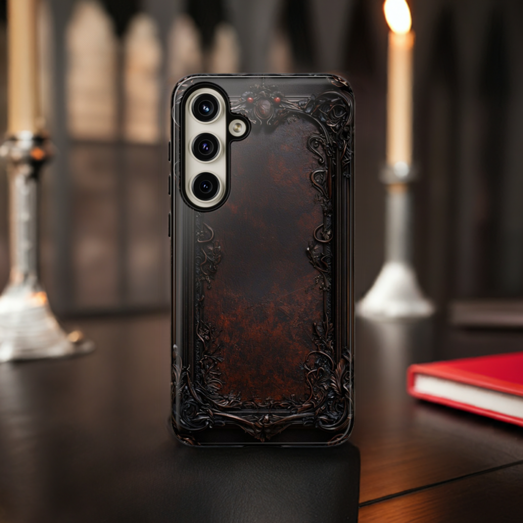 Gothic Ornate Leather-Inspired Phone Case - Dark Aesthetic Cover