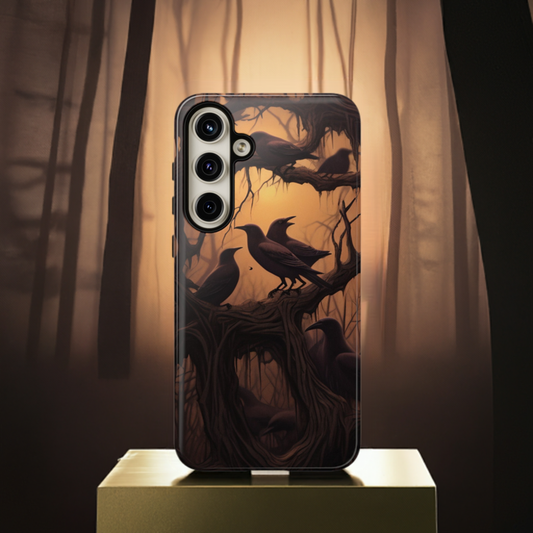 Ravens at Dusk Phone Case – Gothic Halloween Design with Edgar Allan Poe Inspired Crows for iPhone, Samsung Galaxy, and Google Pixel Devices