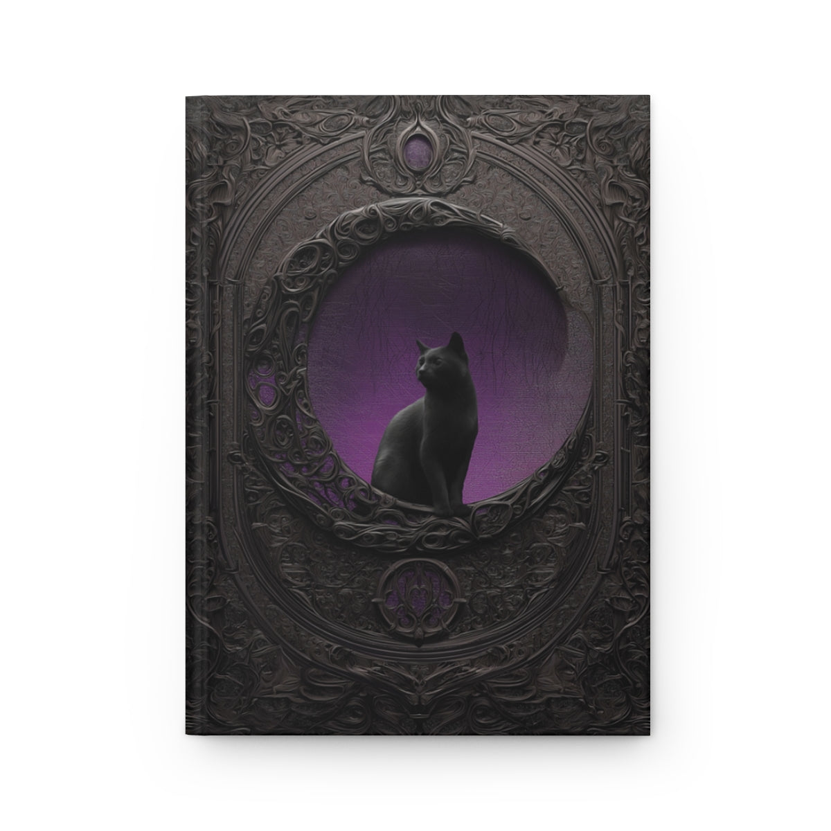 Gothic Black Cat Journal – Dark Fantasy Moon Notebook with Optional Personalized Text