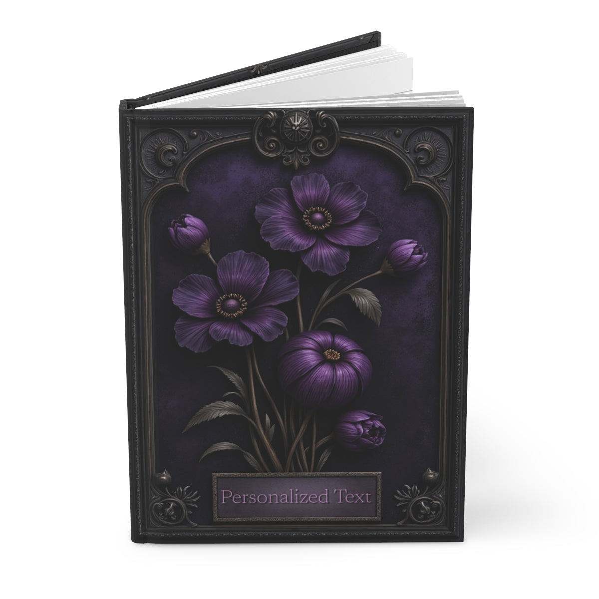 Midnight Bloom Personalized Floral Notebook - Gothic Purple Flower Journal