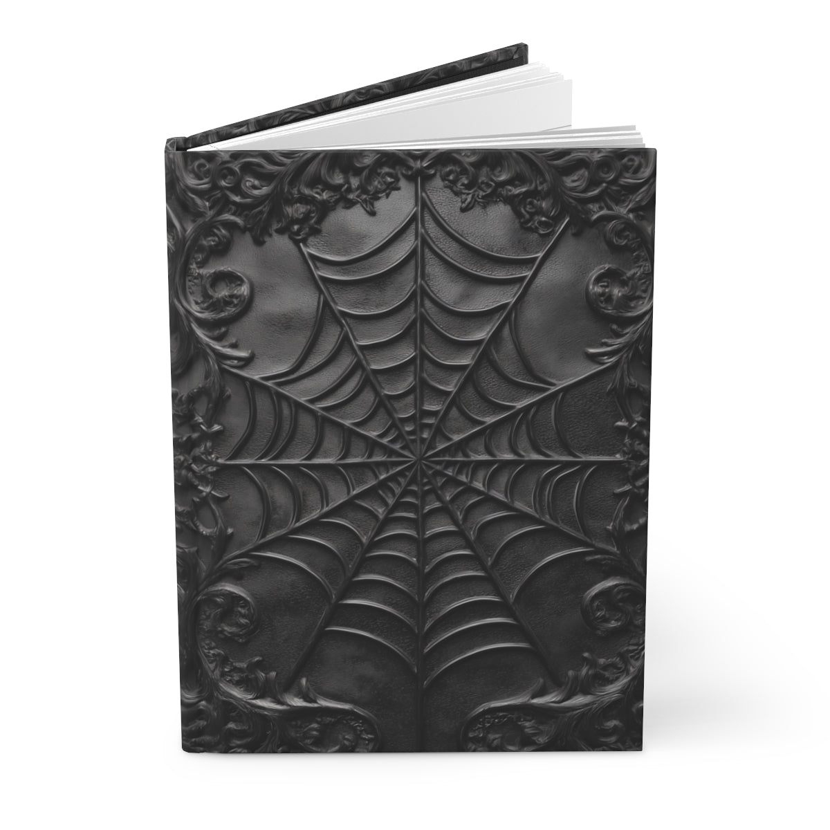 Gothic Spiderweb Journal – Dark Aesthetic Notebook with Ornate Black Web Design & Optional Personalized Text