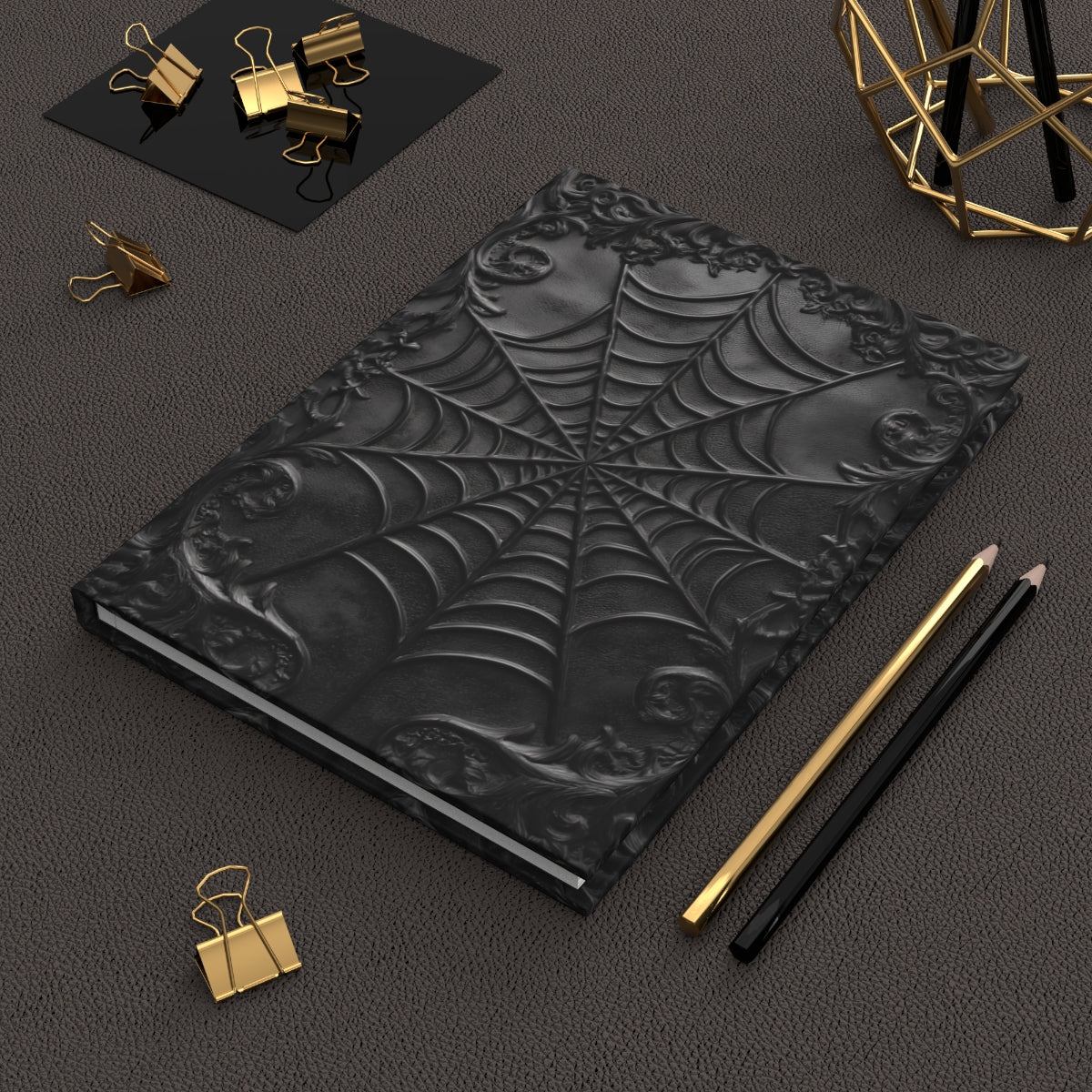 Gothic Spiderweb Journal – Dark Aesthetic Notebook with Ornate Black Web Design & Optional Personalized Text