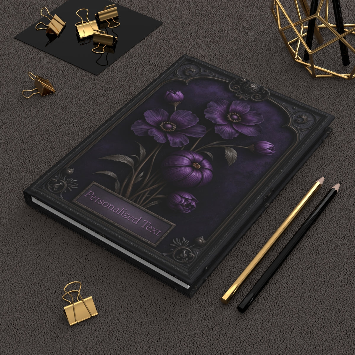 Midnight Bloom Personalized Floral Notebook - Gothic Purple Flower Journal