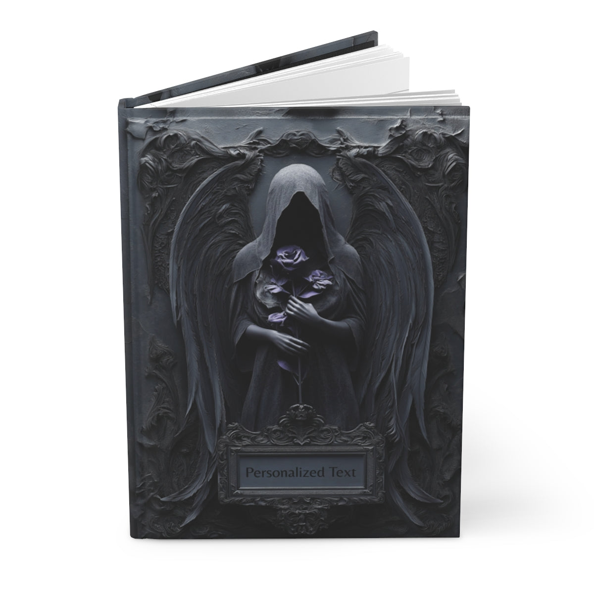 Gothic Dark Angel Journal – Grim Reaper Aesthetic Notebook with Black Wings & Optional Personalized Text