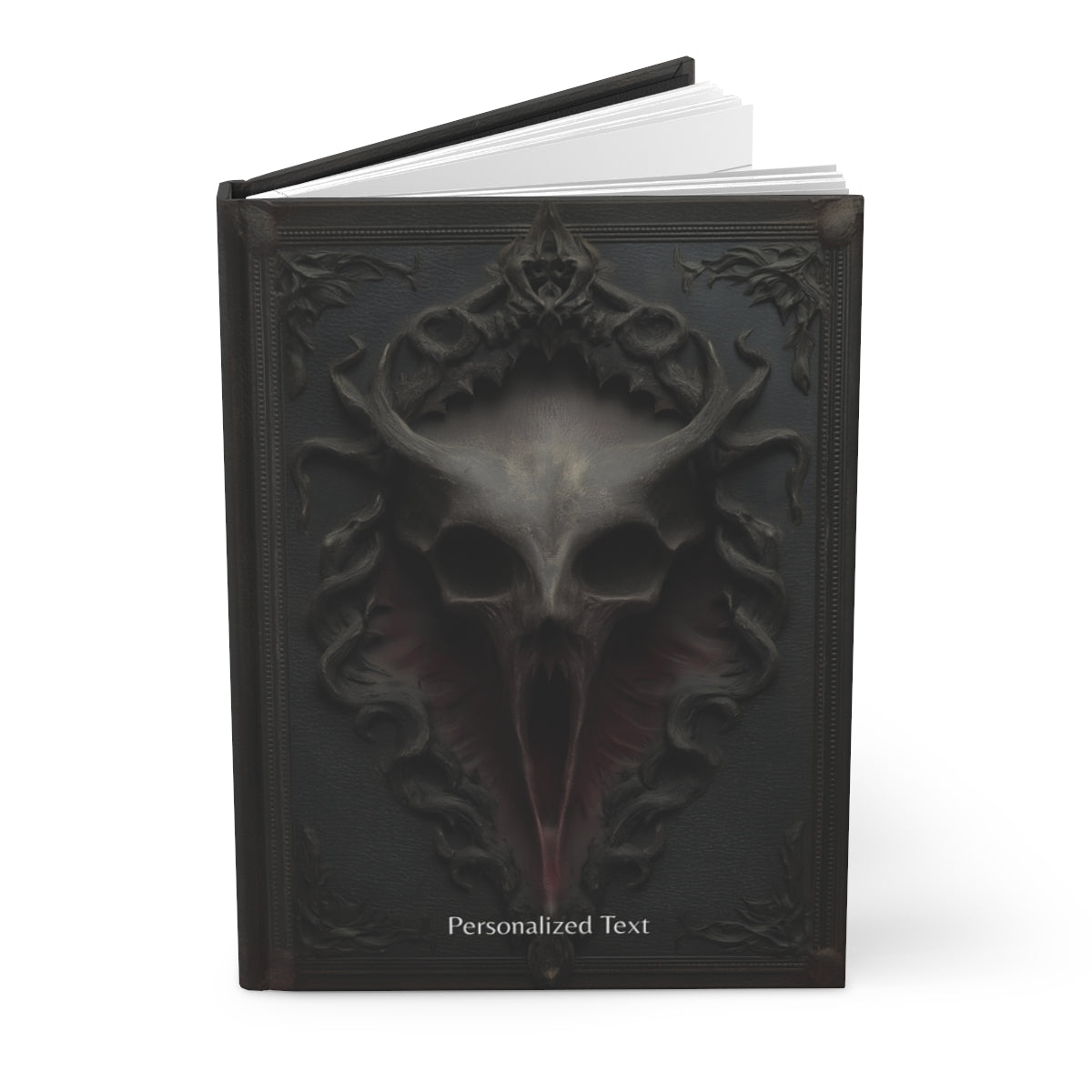 Gothic Horror Skull Journal – Dark Fantasy Demon Skull Notebook with Optional Personalized Text