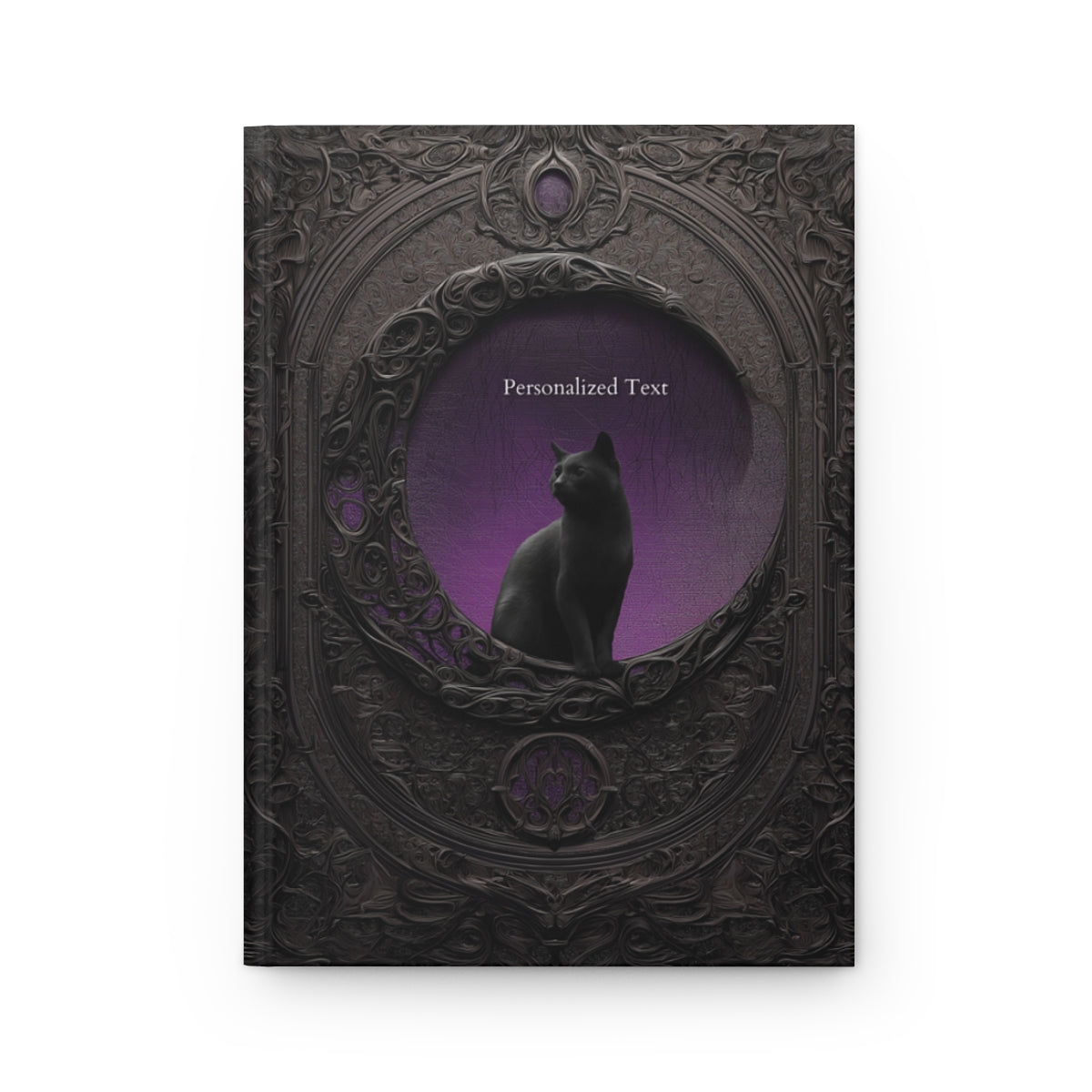 Gothic Black Cat Journal – Dark Fantasy Moon Notebook with Optional Personalized Text