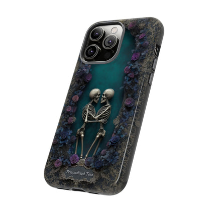 Eternal Lovers Skeleton Phone Case - Gothic Romance Design with Roses and Personalized Text Option (MATTE FINISH)