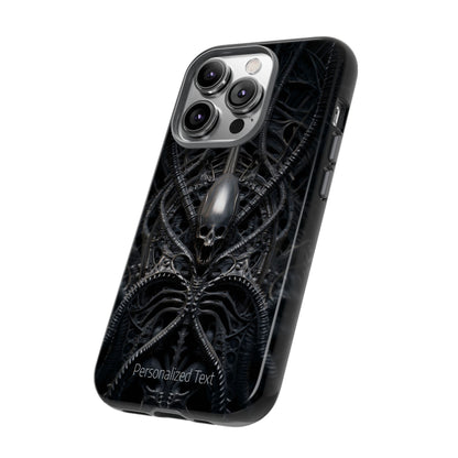Biomechanical Skull Phone Case – Dark Sci-Fi Gothic Design with Optional Personalized Text