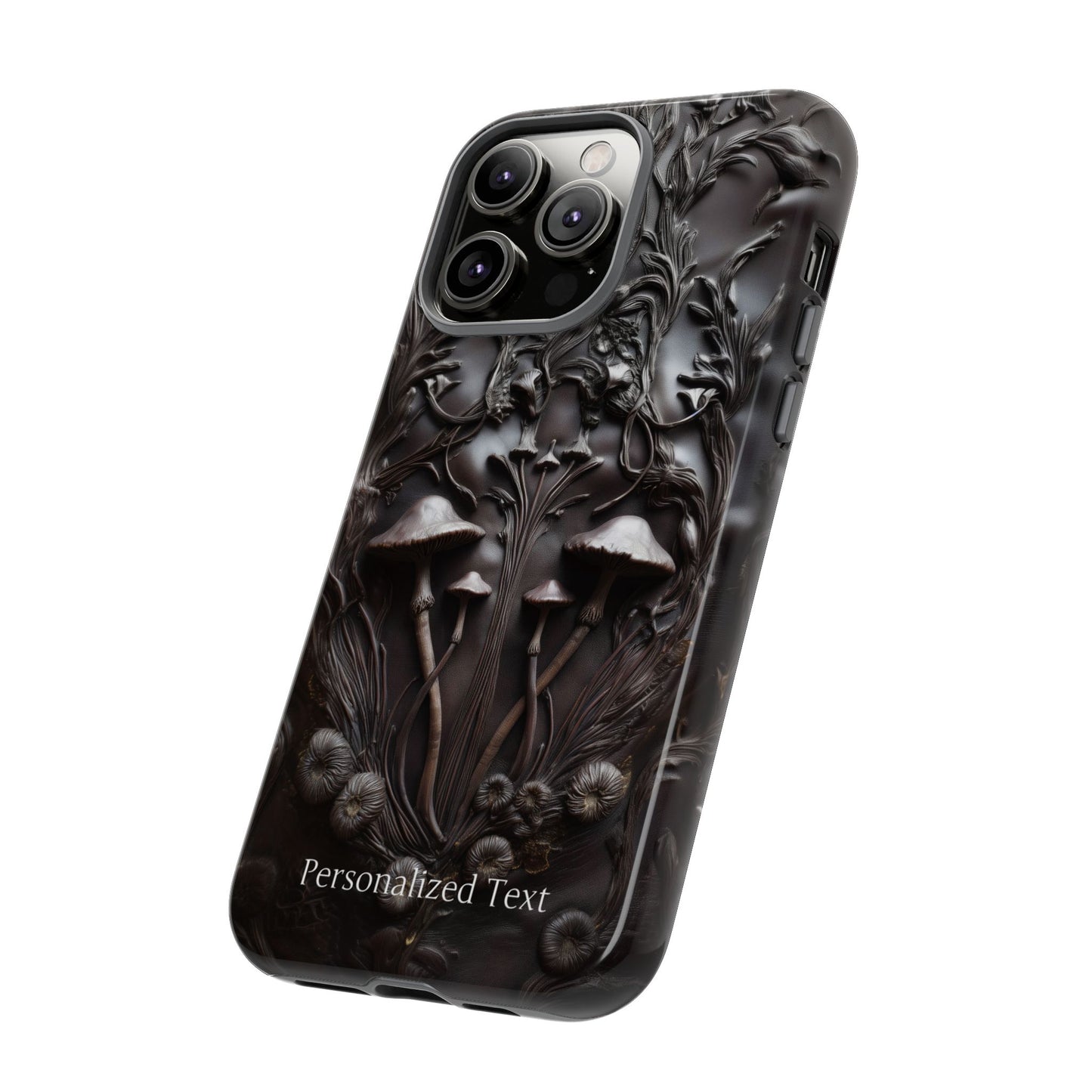 Dark Mushroom Phone Case – Gothic Forest Fungi Design with Optional Personalized Text, Naturecore Aesthetic Cover