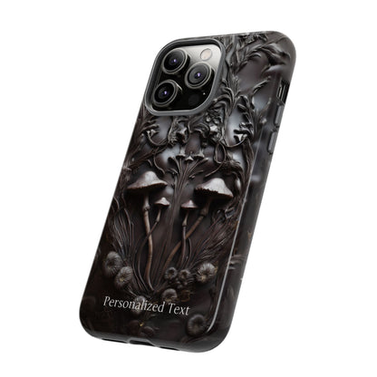 Dark Mushroom Phone Case – Gothic Forest Fungi Design with Optional Personalized Text, Naturecore Aesthetic Cover