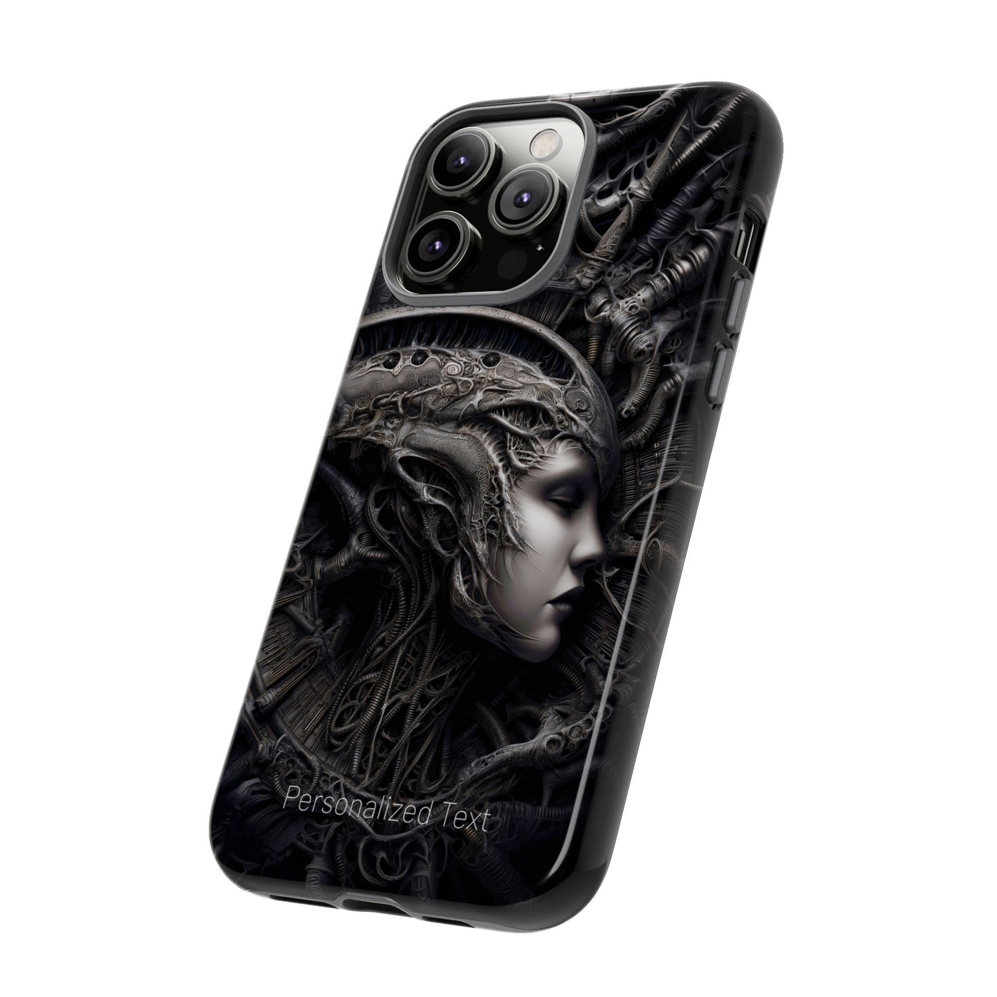 Biomechanical Gothic Phone Case – Dark Sci-Fi Alien Queen Portrait with Optional Personalized Text