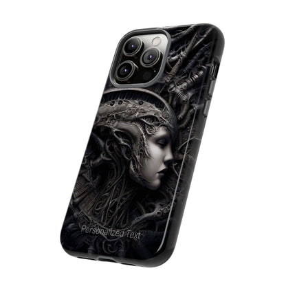 Biomechanical Gothic Phone Case – Dark Sci-Fi Alien Queen Portrait with Optional Personalized Text