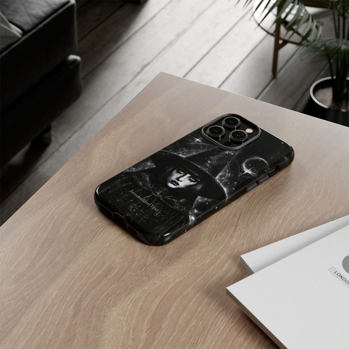 Personalized Gothic Witch Phone Case – Black and White Celestial Witch Art for iPhone, Samsung Galaxy & Google Pixel