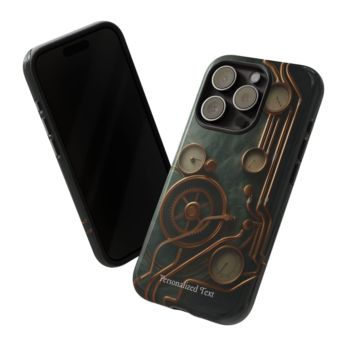 Steampunk Gear Phone Case – Vintage Clockwork Industrial Design with Optional Personalized Text