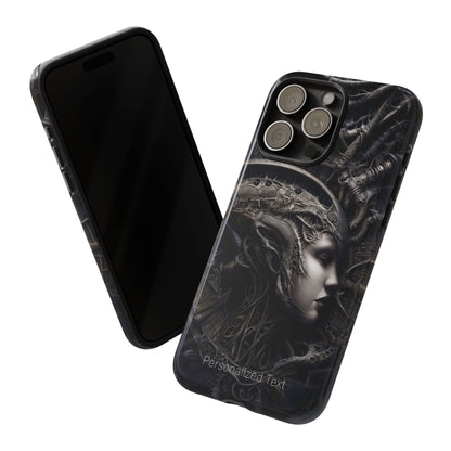 Biomechanical Gothic Phone Case – Dark Sci-Fi Alien Queen Portrait with Optional Personalized Text