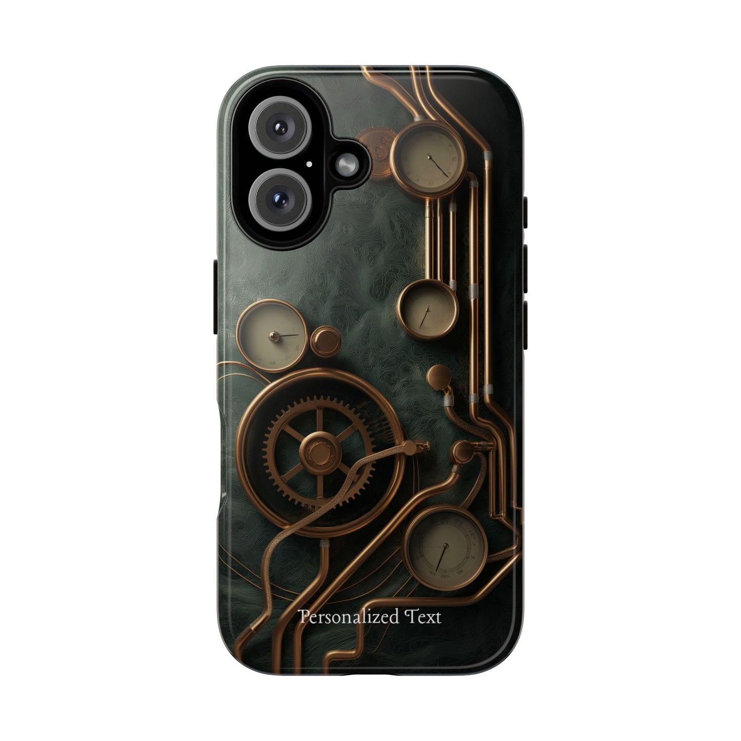 Steampunk Gear Phone Case – Vintage Clockwork Industrial Design with Optional Personalized Text