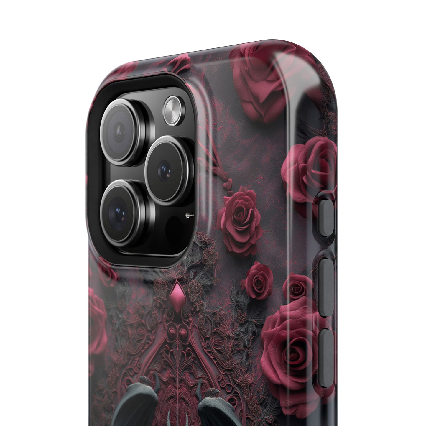 Gothic Dragon Rose Phone Case – Dark Fantasy Dragon with Crimson Roses and Optional Personalized Text