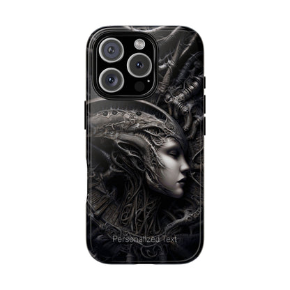 Biomechanical Gothic Phone Case – Dark Sci-Fi Alien Queen Portrait with Optional Personalized Text