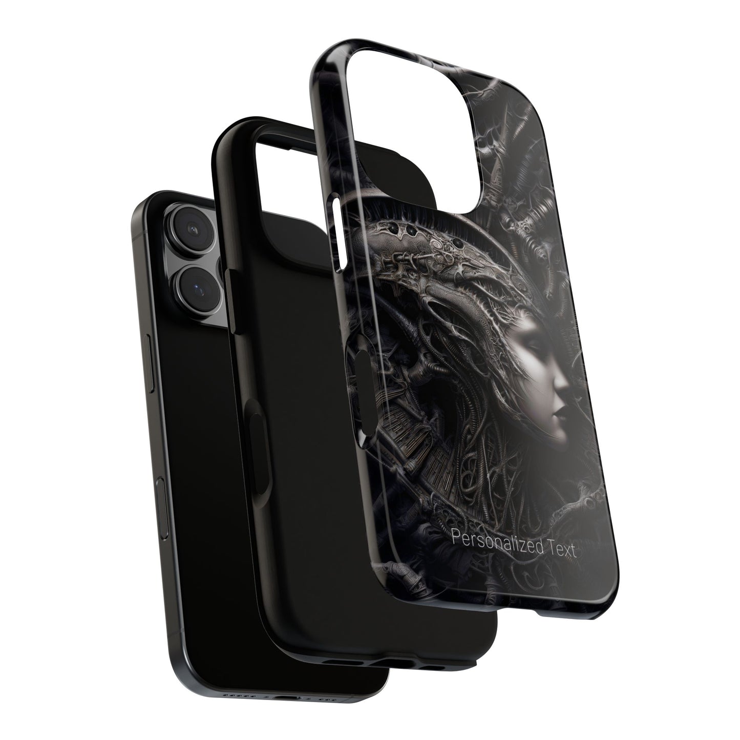 Biomechanical Gothic Phone Case – Dark Sci-Fi Alien Queen Portrait with Optional Personalized Text