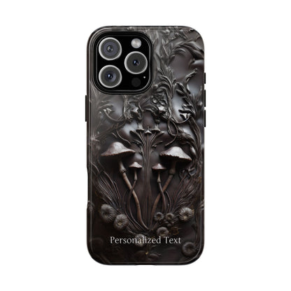 Dark Mushroom Phone Case – Gothic Forest Fungi Design with Optional Personalized Text, Naturecore Aesthetic Cover
