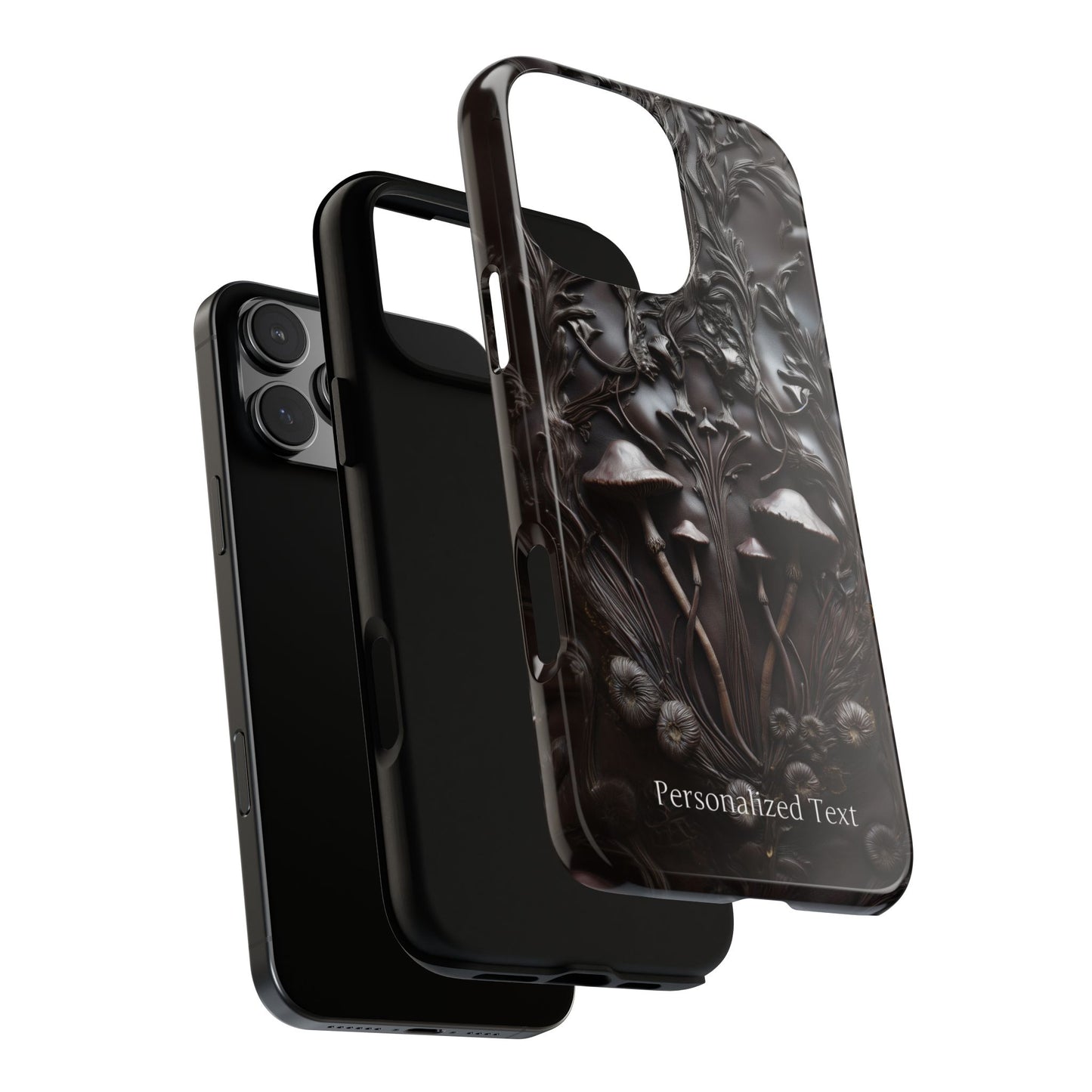 Dark Mushroom Phone Case – Gothic Forest Fungi Design with Optional Personalized Text, Naturecore Aesthetic Cover