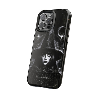 Personalized Gothic Witch Phone Case – Black and White Celestial Witch Art for iPhone, Samsung Galaxy & Google Pixel