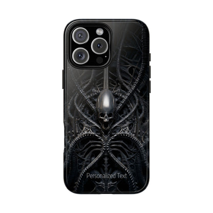 Biomechanical Skull Phone Case – Dark Sci-Fi Gothic Design with Optional Personalized Text
