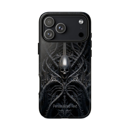 Biomechanical Skull Phone Case – Dark Sci-Fi Gothic Design with Optional Personalized Text