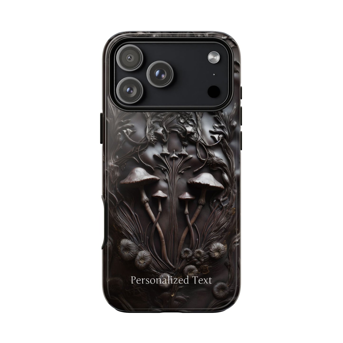 Dark Mushroom Phone Case – Gothic Forest Fungi Design with Optional Personalized Text, Naturecore Aesthetic Cover