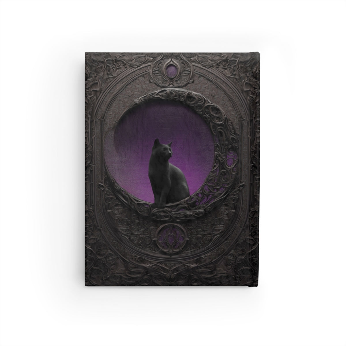 Gothic Black Cat Journal – Dark Fantasy Moon Notebook with Optional Personalized Text