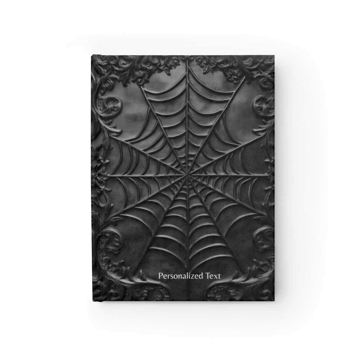 Gothic Spiderweb Journal – Dark Aesthetic Notebook with Ornate Black Web Design & Optional Personalized Text