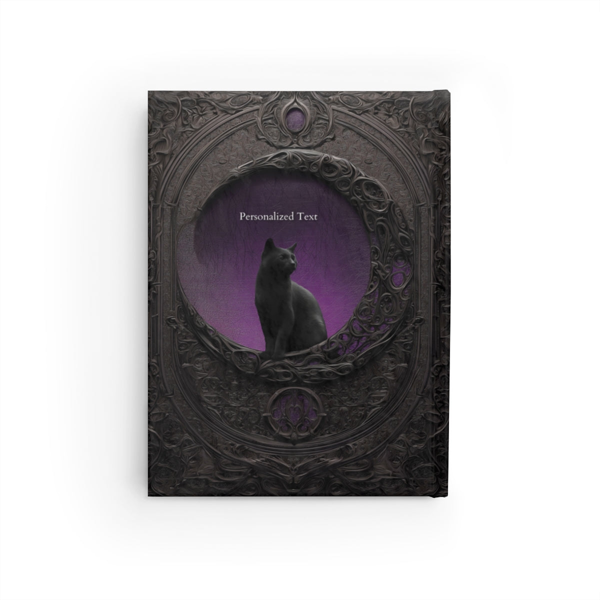 Gothic Black Cat Journal – Dark Fantasy Moon Notebook with Optional Personalized Text