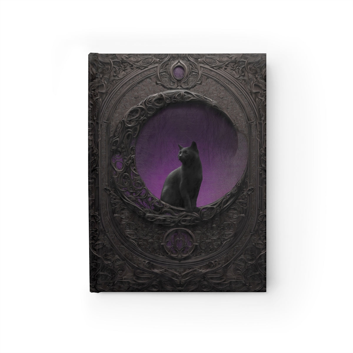 Gothic Black Cat Journal – Dark Fantasy Moon Notebook with Optional Personalized Text