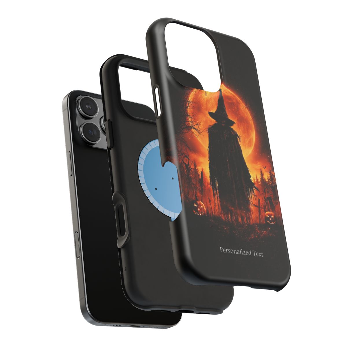 Personalized Halloween Scarecrow Phone Case – Orange Full Moon Witchcraft Art, Spooky Gothic Case for iPhone, Samsung Galaxy & Google Pixel
