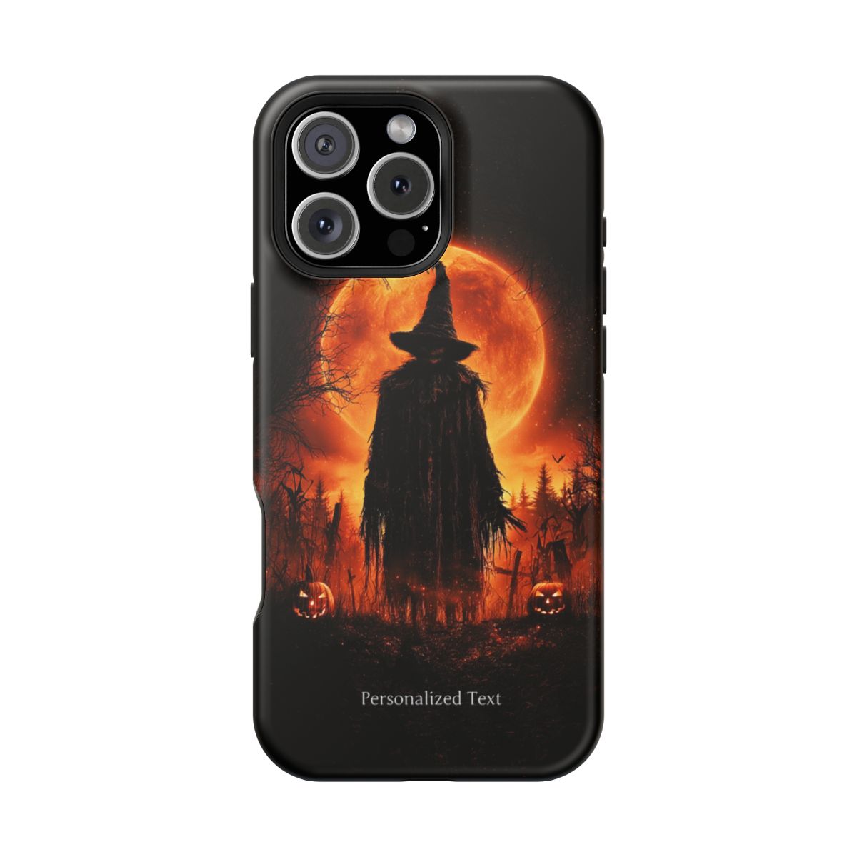 Personalized Halloween Scarecrow Phone Case – Orange Full Moon Witchcraft Art, Spooky Gothic Case for iPhone, Samsung Galaxy & Google Pixel