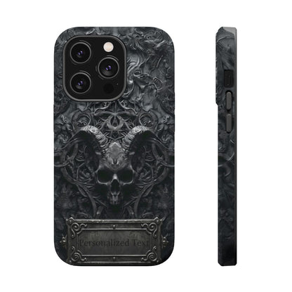 Gothic Demon Skull Phone Case – Dark Occult Horned Skull Art with Optional Personalized Text